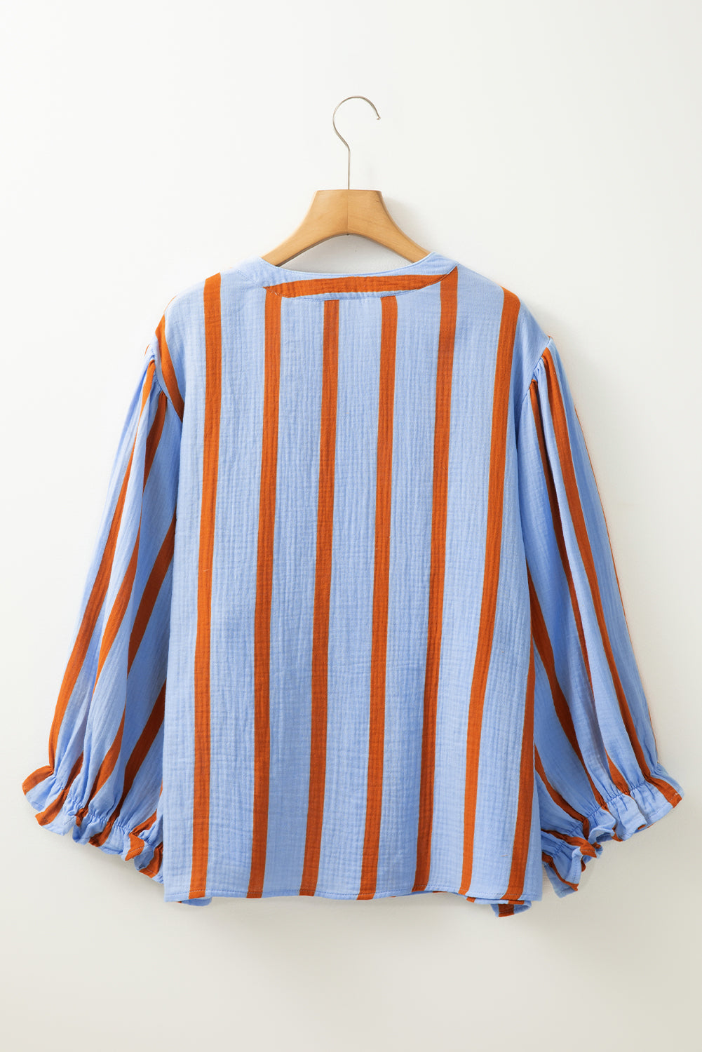 Crinckled Ruffled Sleeve Button Up Loose Shirt | Sky Blue Stripe