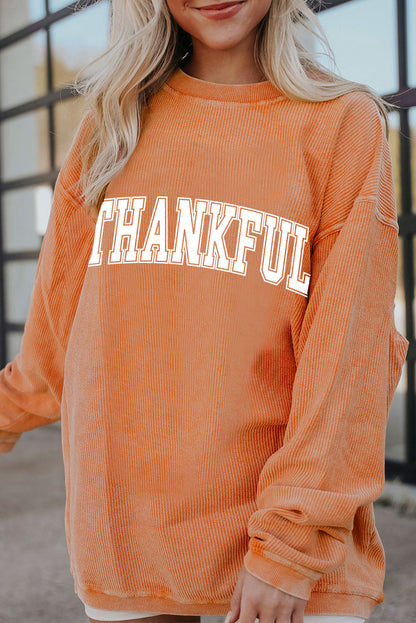 Thankful Crew Neck Pullover Sweatshirt | Orange