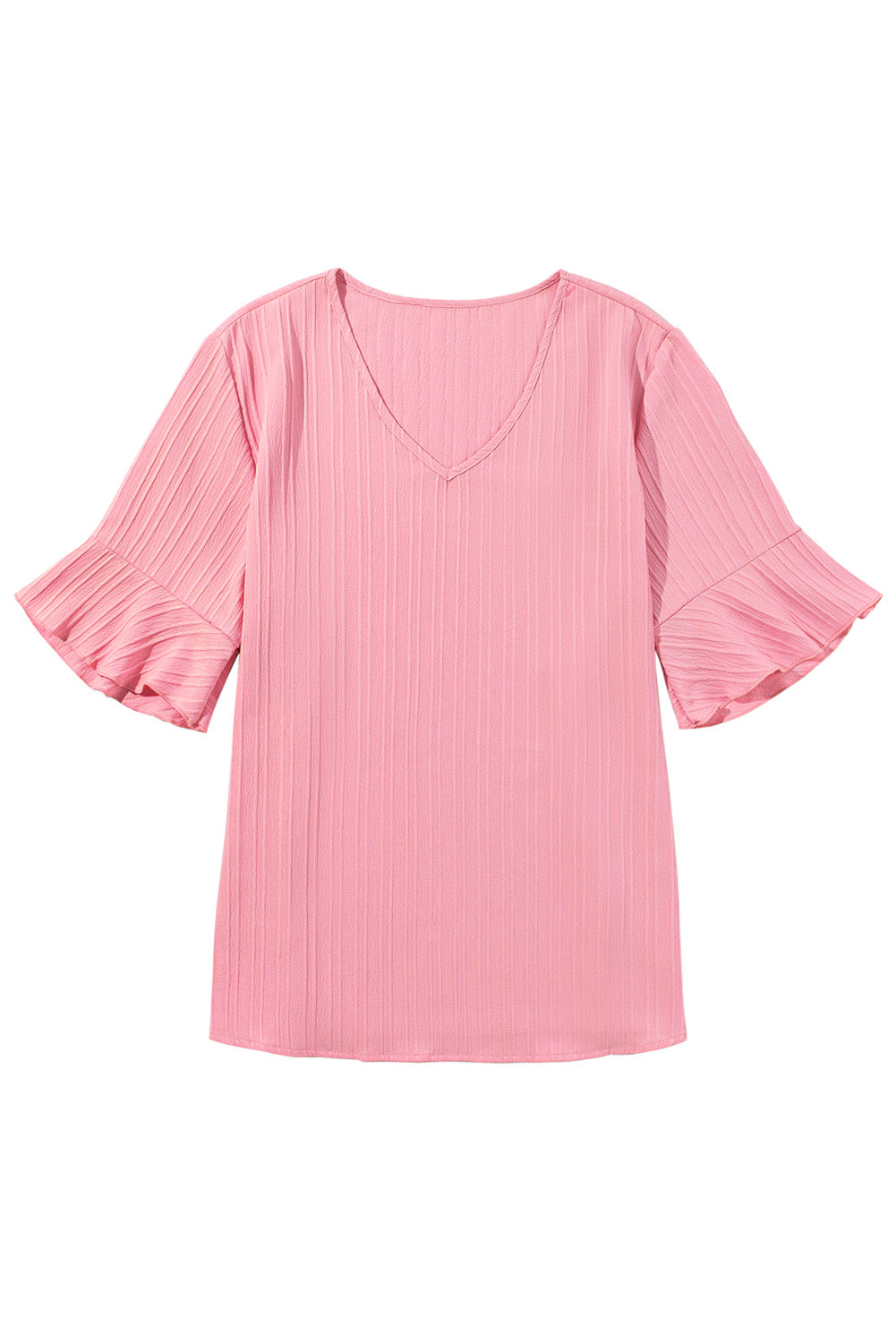 Ruffled Half Sleeve V Neck Textured Plus Top | Peach Blossom