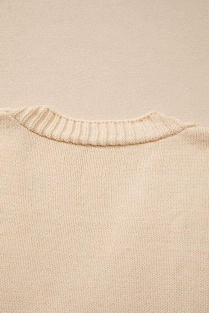 Open Knit Drop Shoulder Sweater Cardigan | Beige