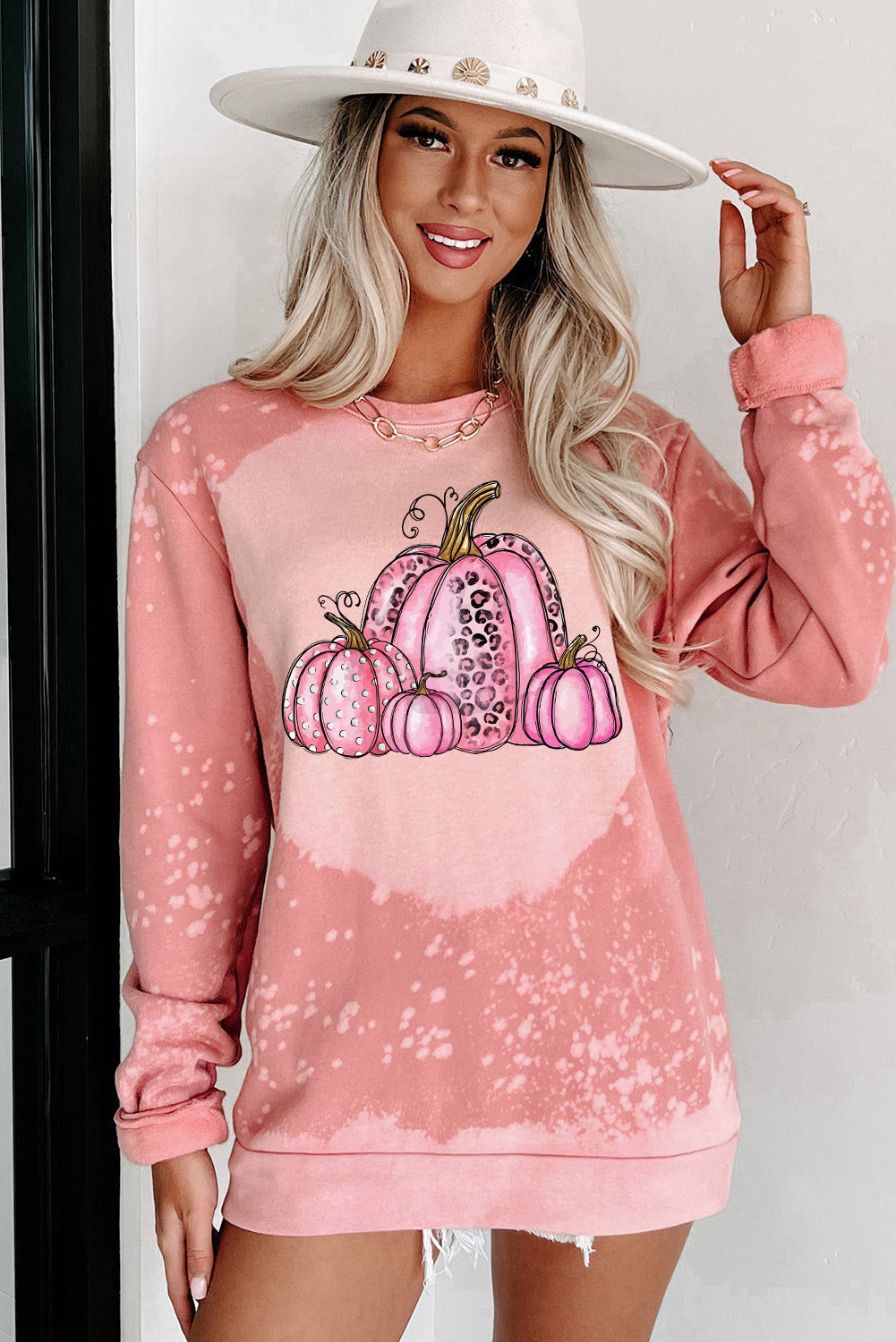 Pumpkin Graphic Bleached Tie Dye Sweatshirt | Pink