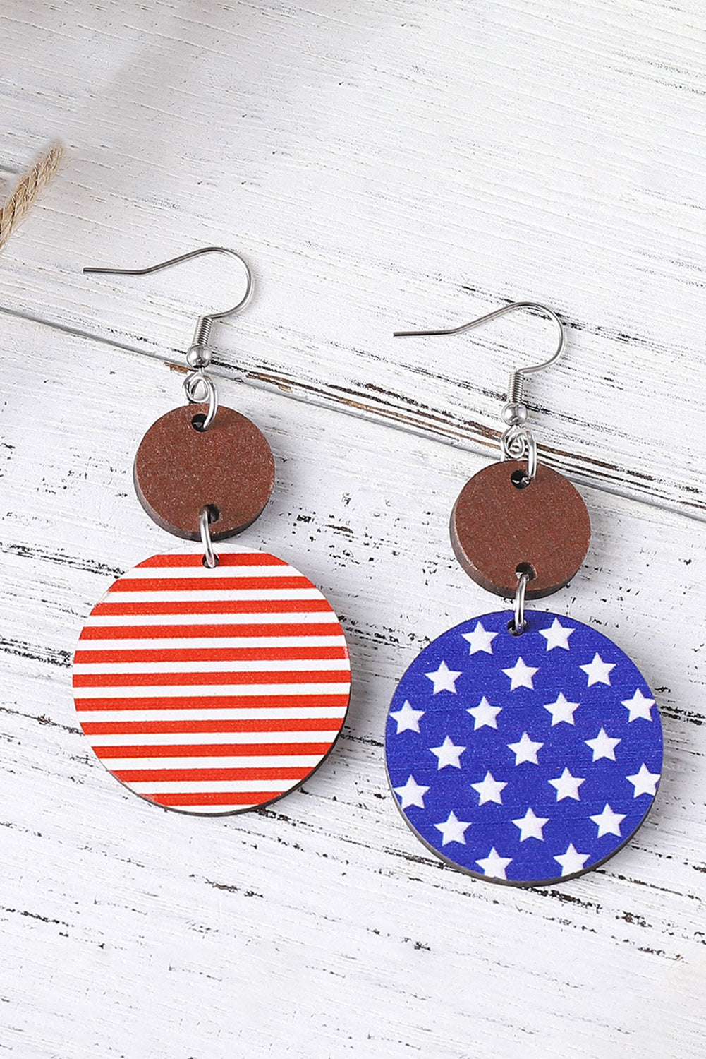 4Th Of July Wooden Flag Earrings | Dark Blue