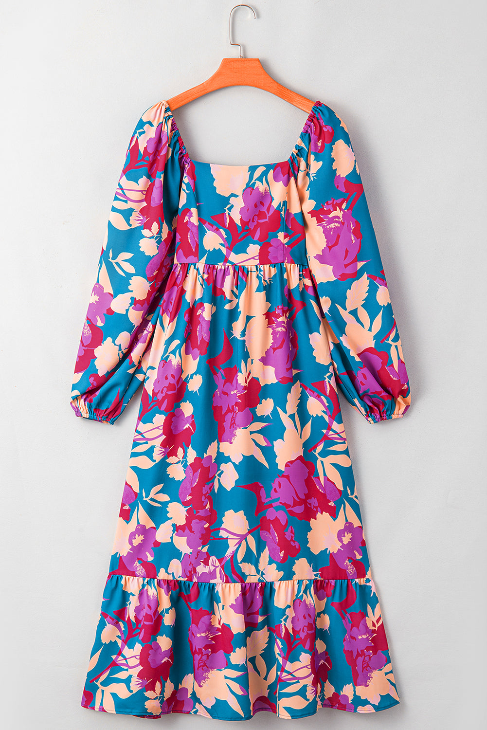 Floral Print Square Neck Ruffled High Waist Dress | Multicolour