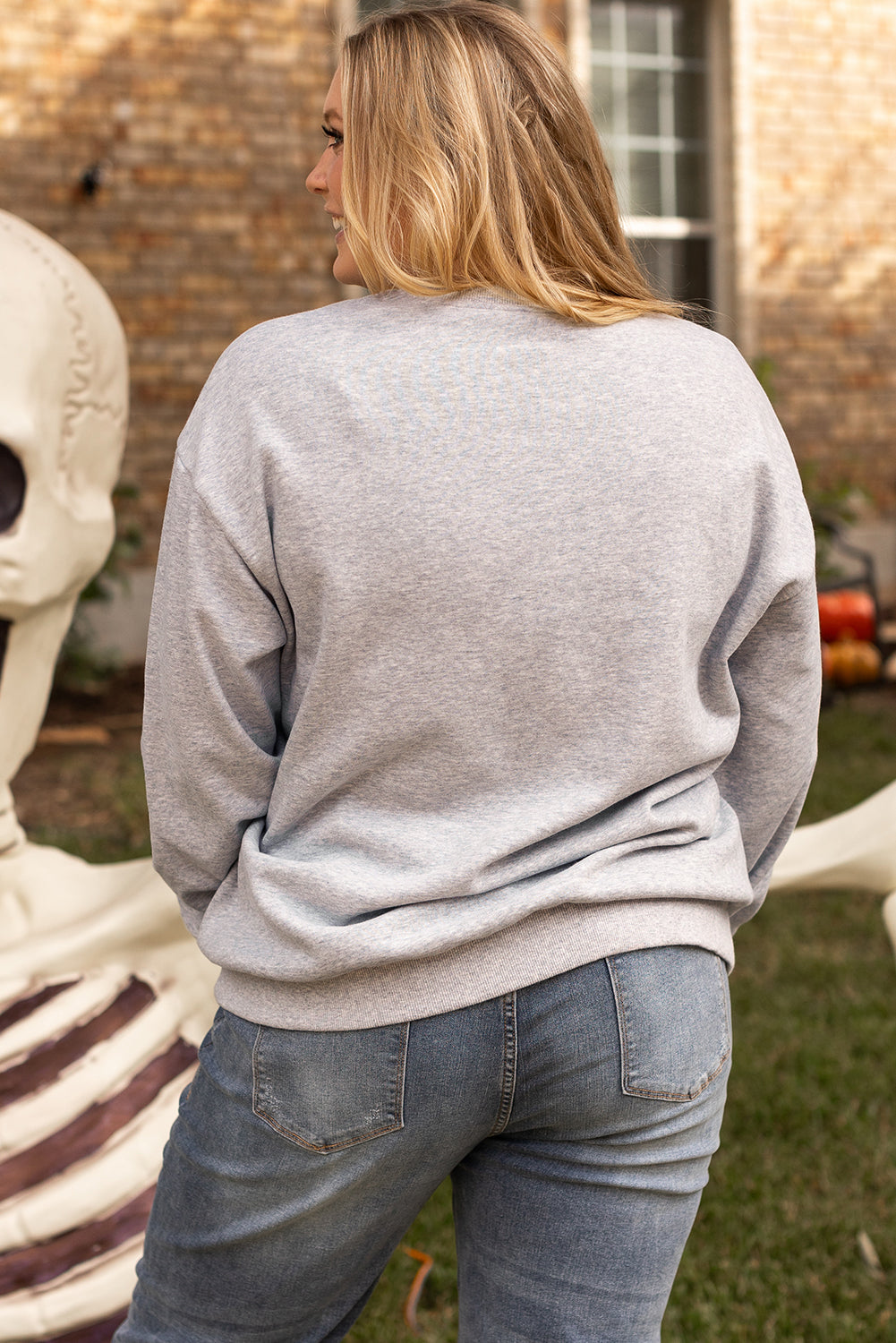 Creep It Real Ghost Print Plus Size Sweatshirt | Light Grey