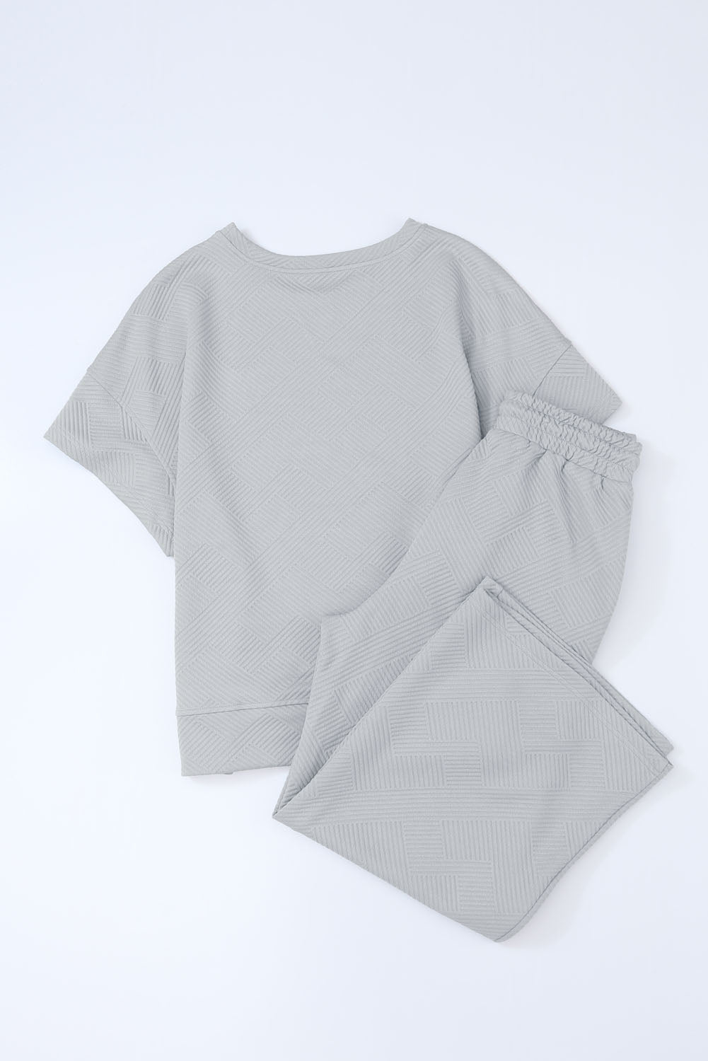 Textured Loose Fit T Shirt And Drawstring Pants Set | Gray