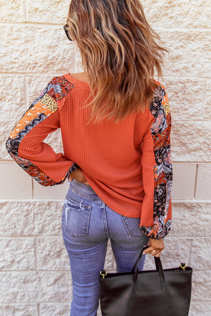 Contrast Eyelet Thermal Knit Top | Orange