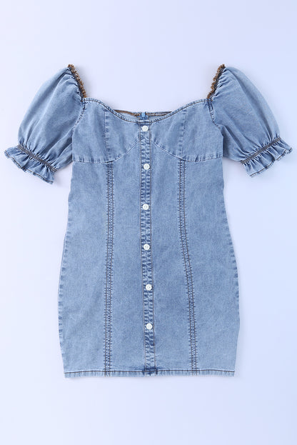 Buttoned Denim Bodycon Mini Dress | Sky Blue