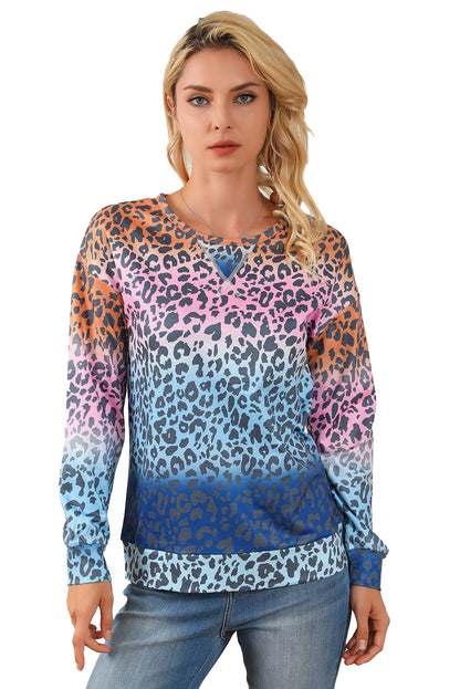 Gradient Leopard Print Pullover Sweatshirt | Multicolour