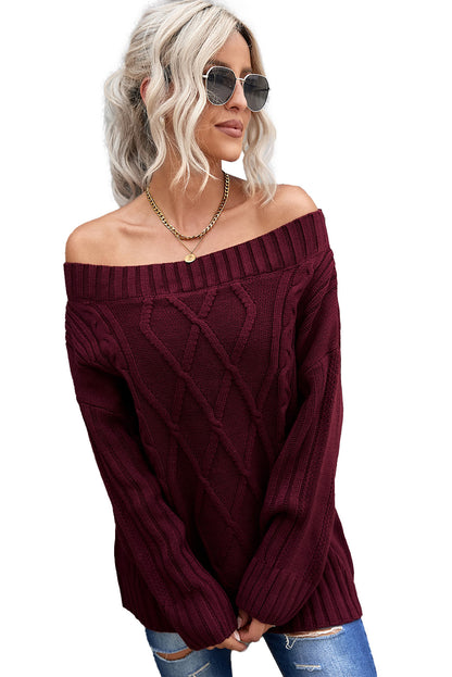 Wine Off The Shoulder Winter Sweater | Red