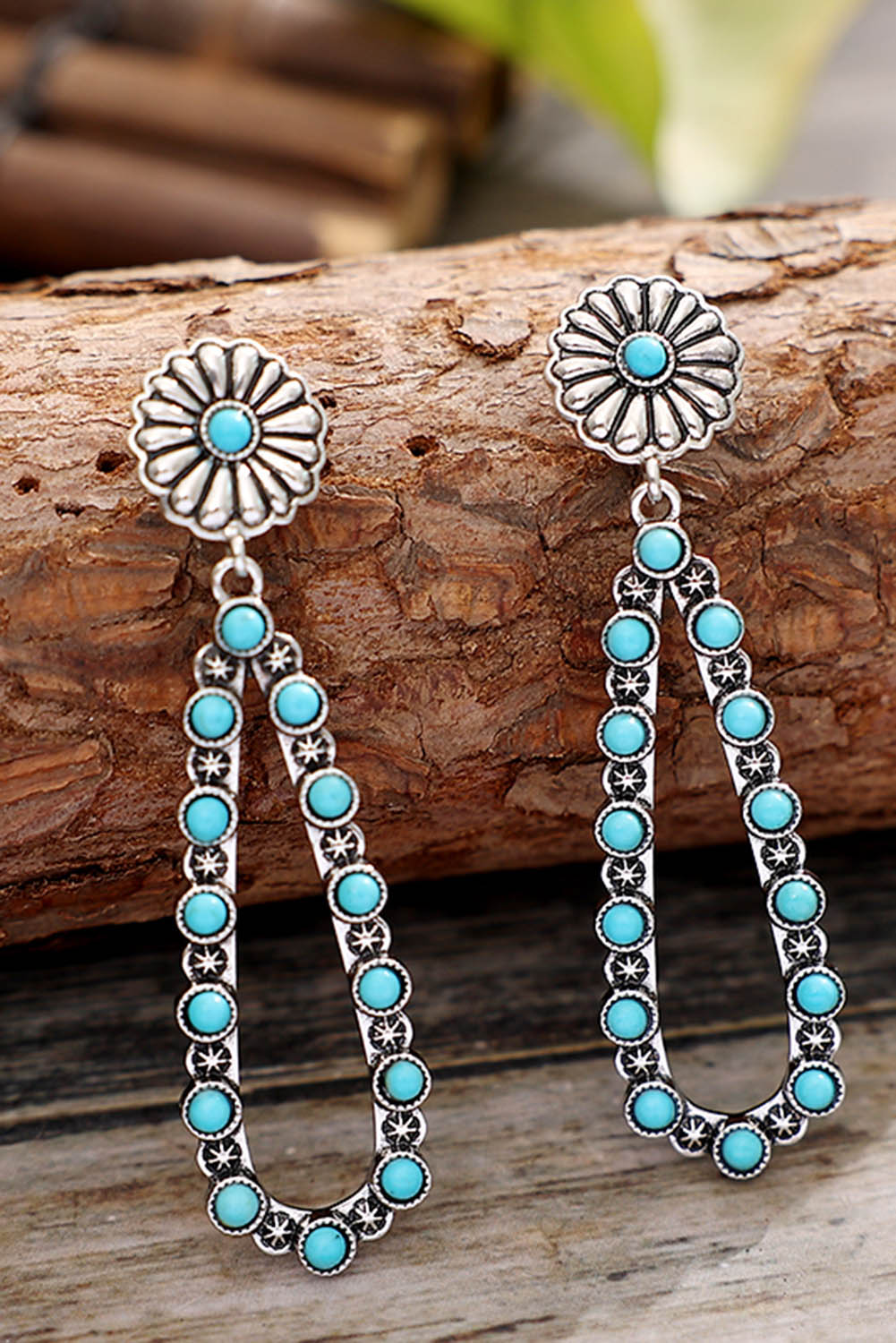 Flower Turquoise Western Fashion Earrings | Silver