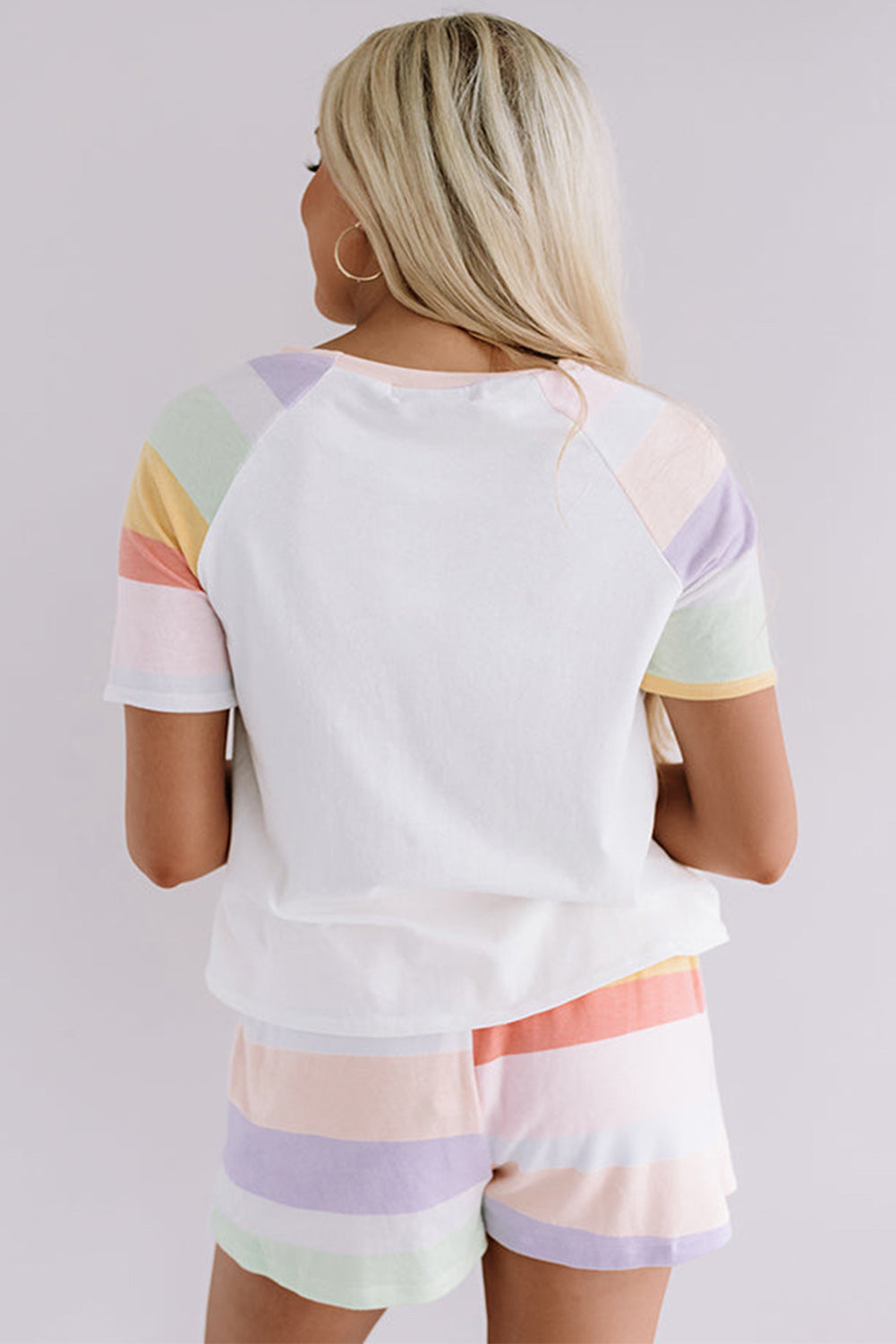 Rainbow Striped T Shirt And Shorts Set | White