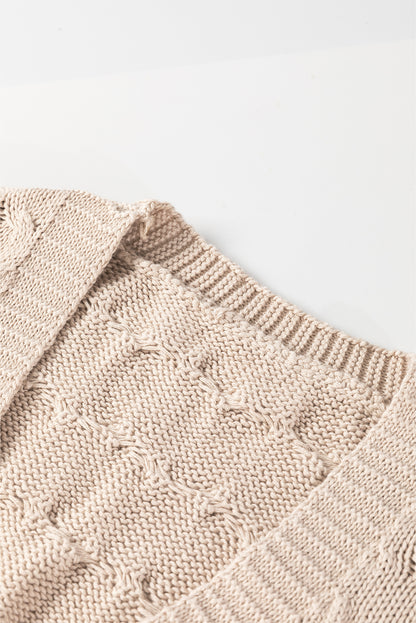 Cable Knit Eyelet Side Pockets Baggy Cardigan | Jet Stream