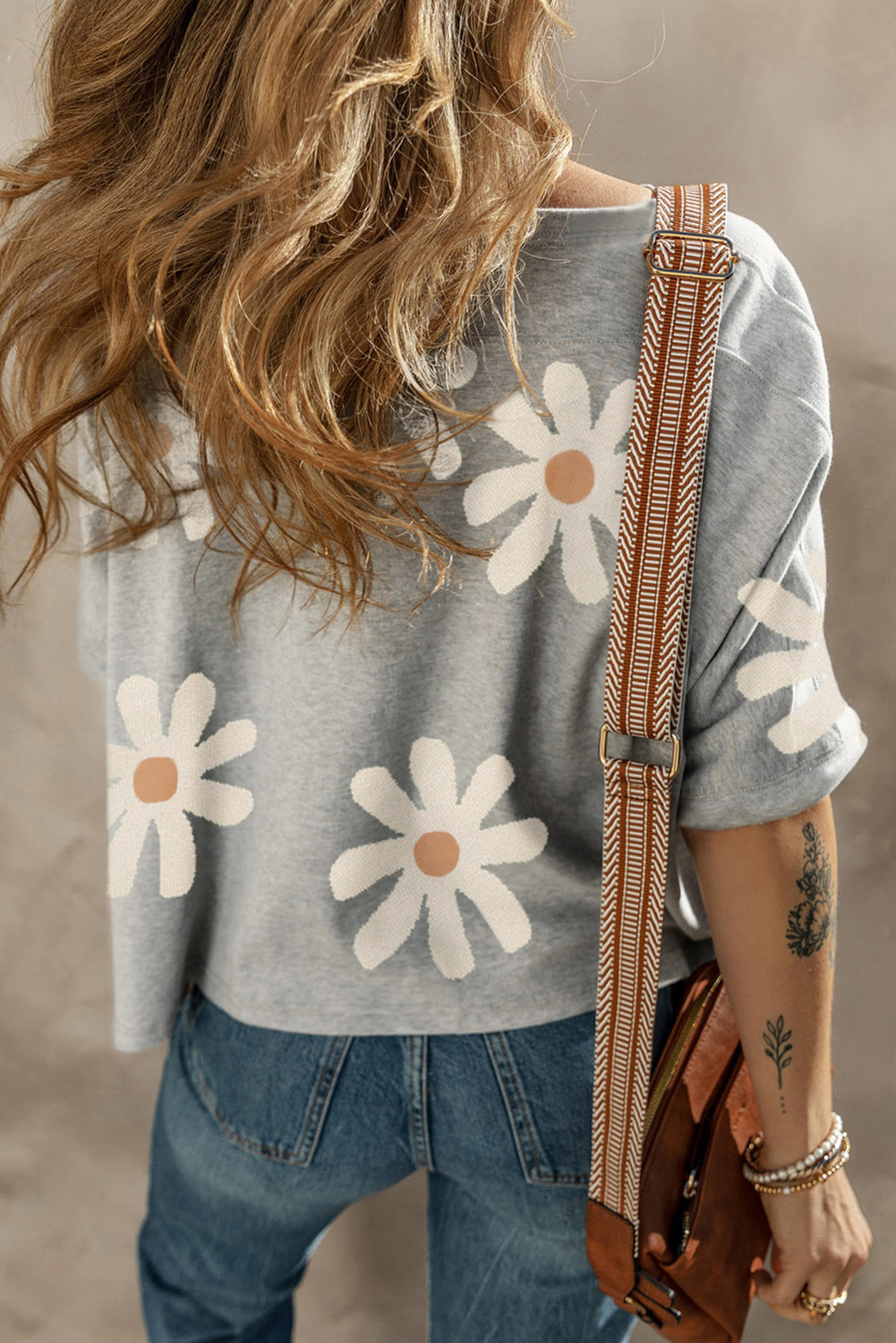 Daisy Flower Printed Casual T Shirt | Gray