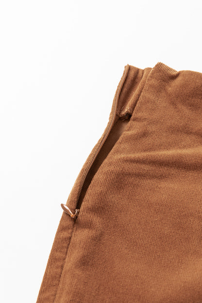 Solid Colour Double Breasted Straight Leg Pants | Chestnut