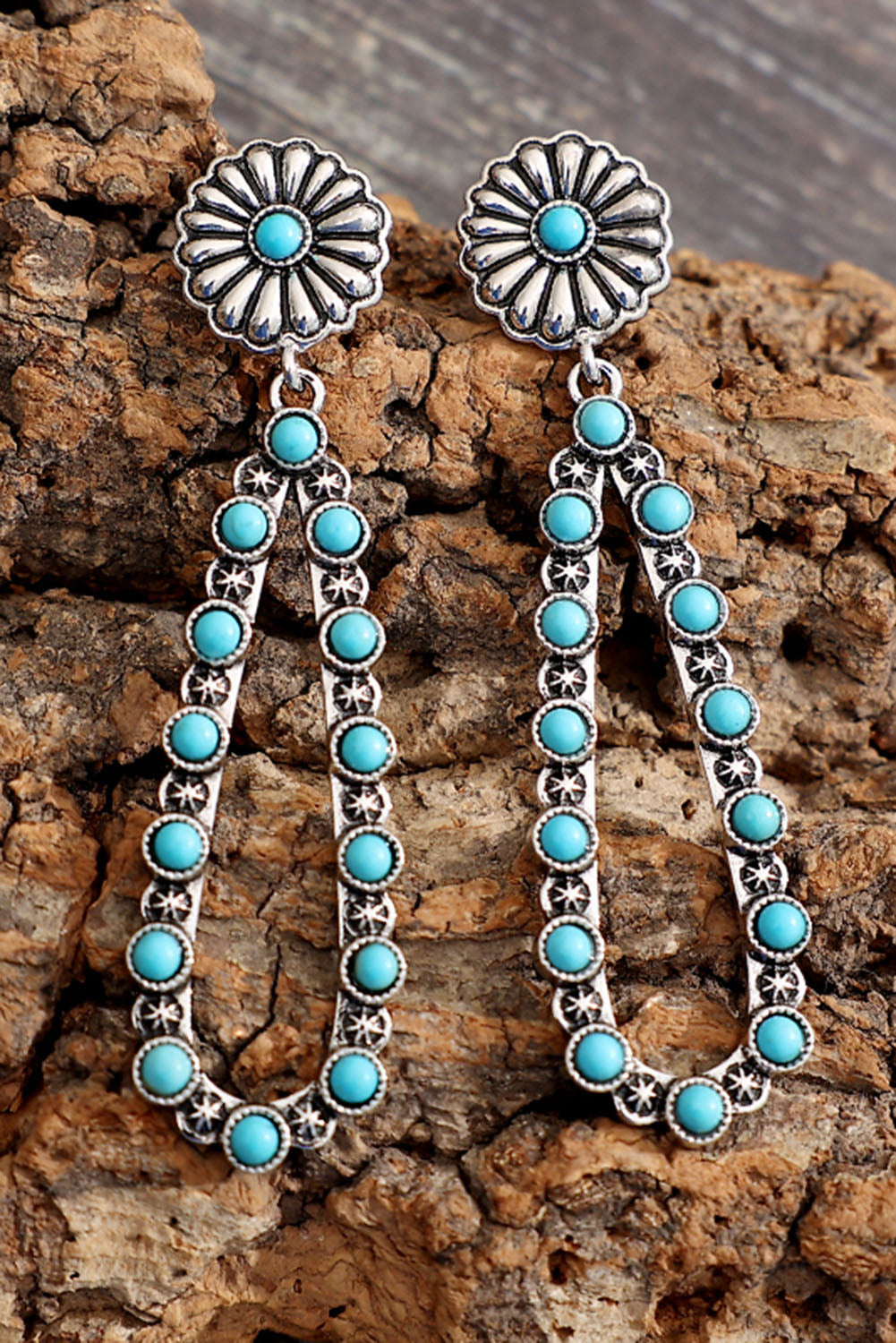 Flower Turquoise Western Fashion Earrings | Silver