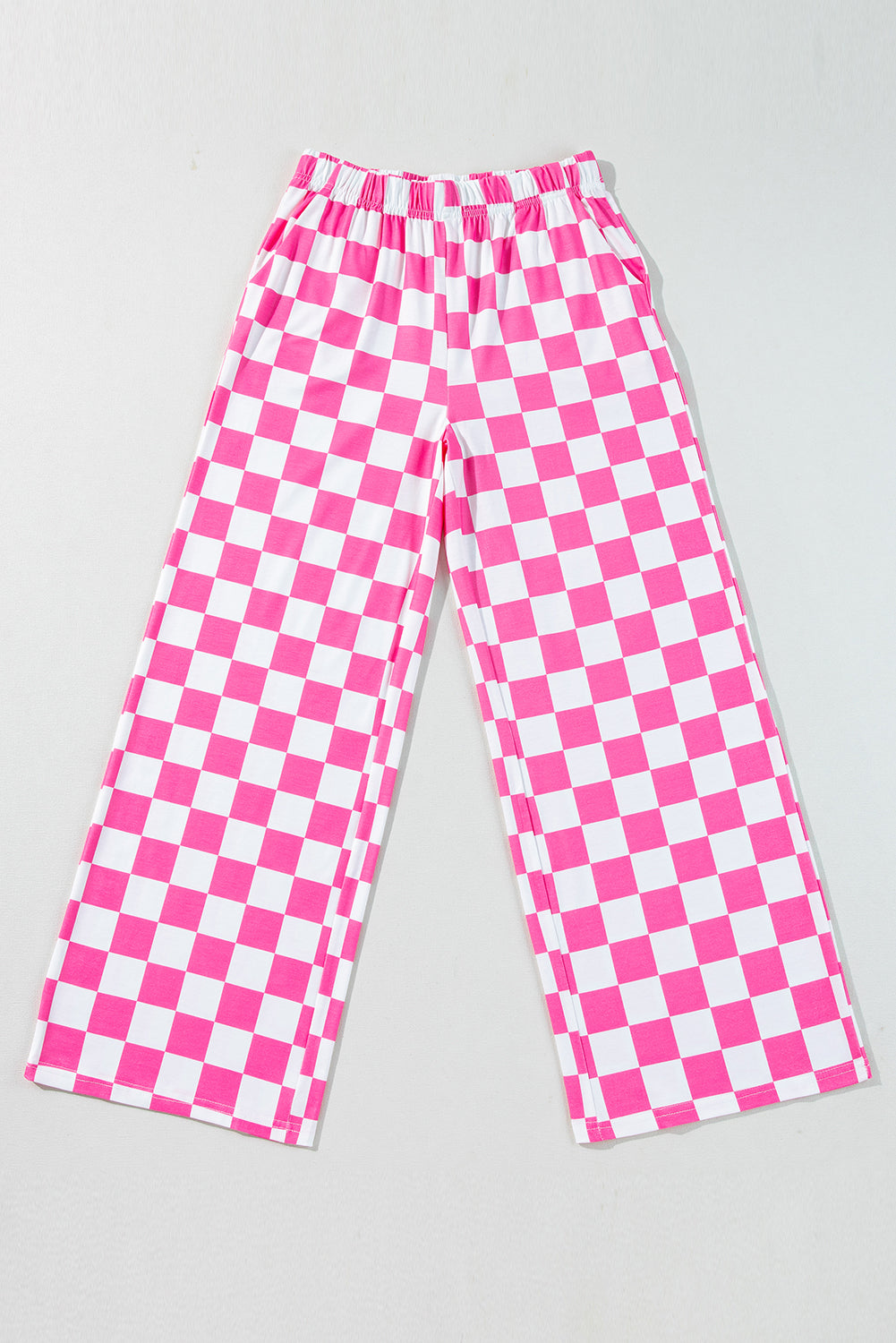 2-Tone Checked Print High Waist Wide Leg Pants | Bonbon