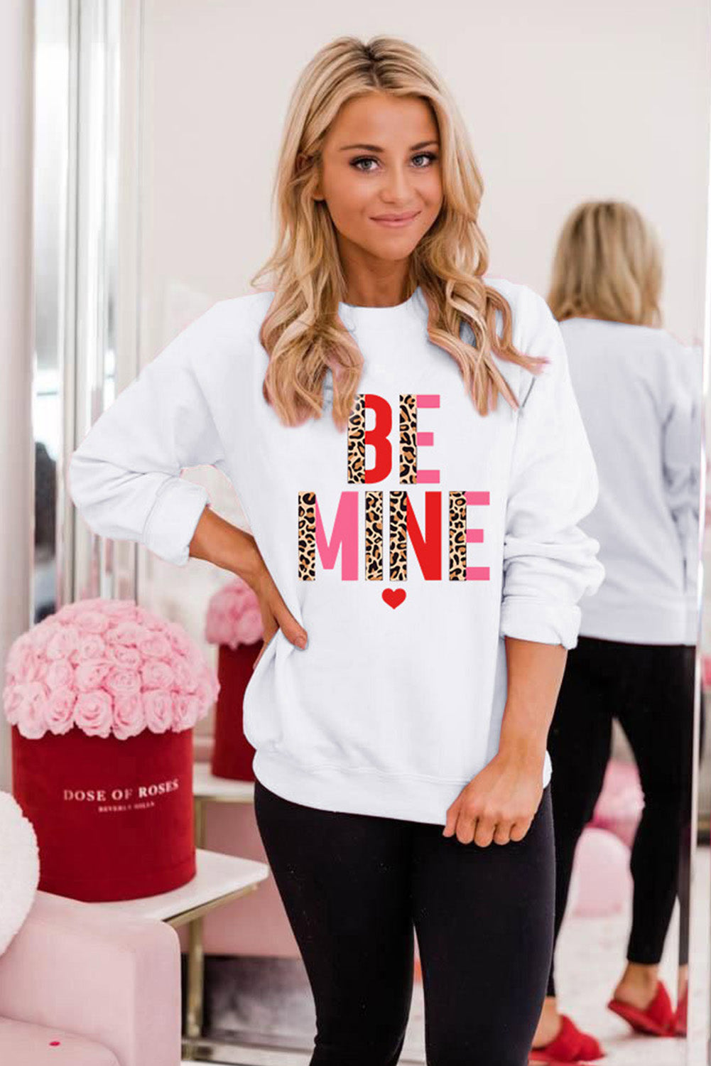 Be Mine Leopard Heart Print Long Sleeve Sweatshirt | White