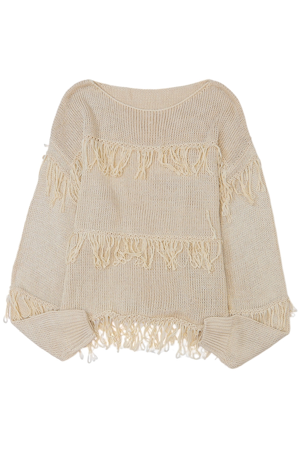 Boho Tasseled Knitted Sweater | Khaki