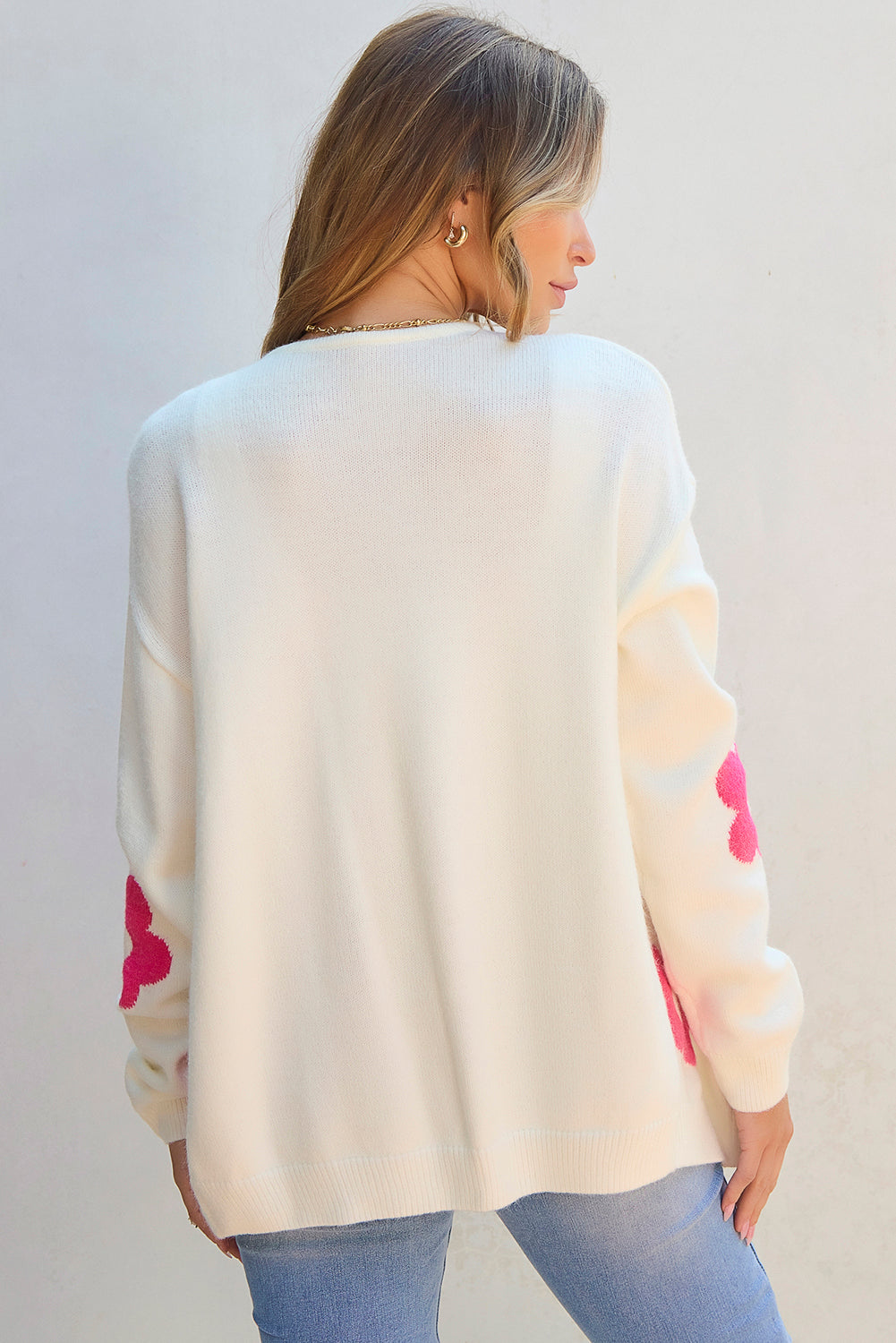 Flower Pattern Open Front Cardigan | Rose Red