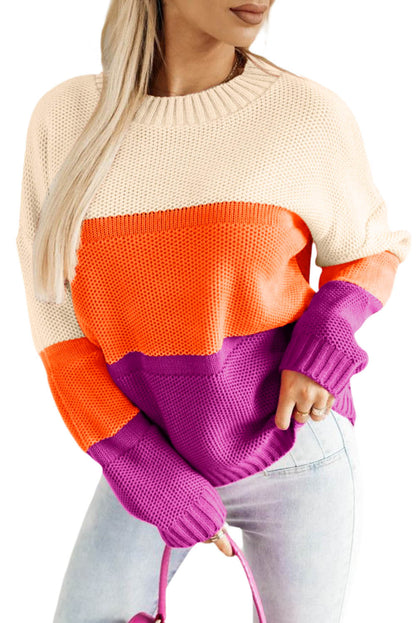 Colour Block Drop Shoulder Round Neck Knit Sweater | Multicolour