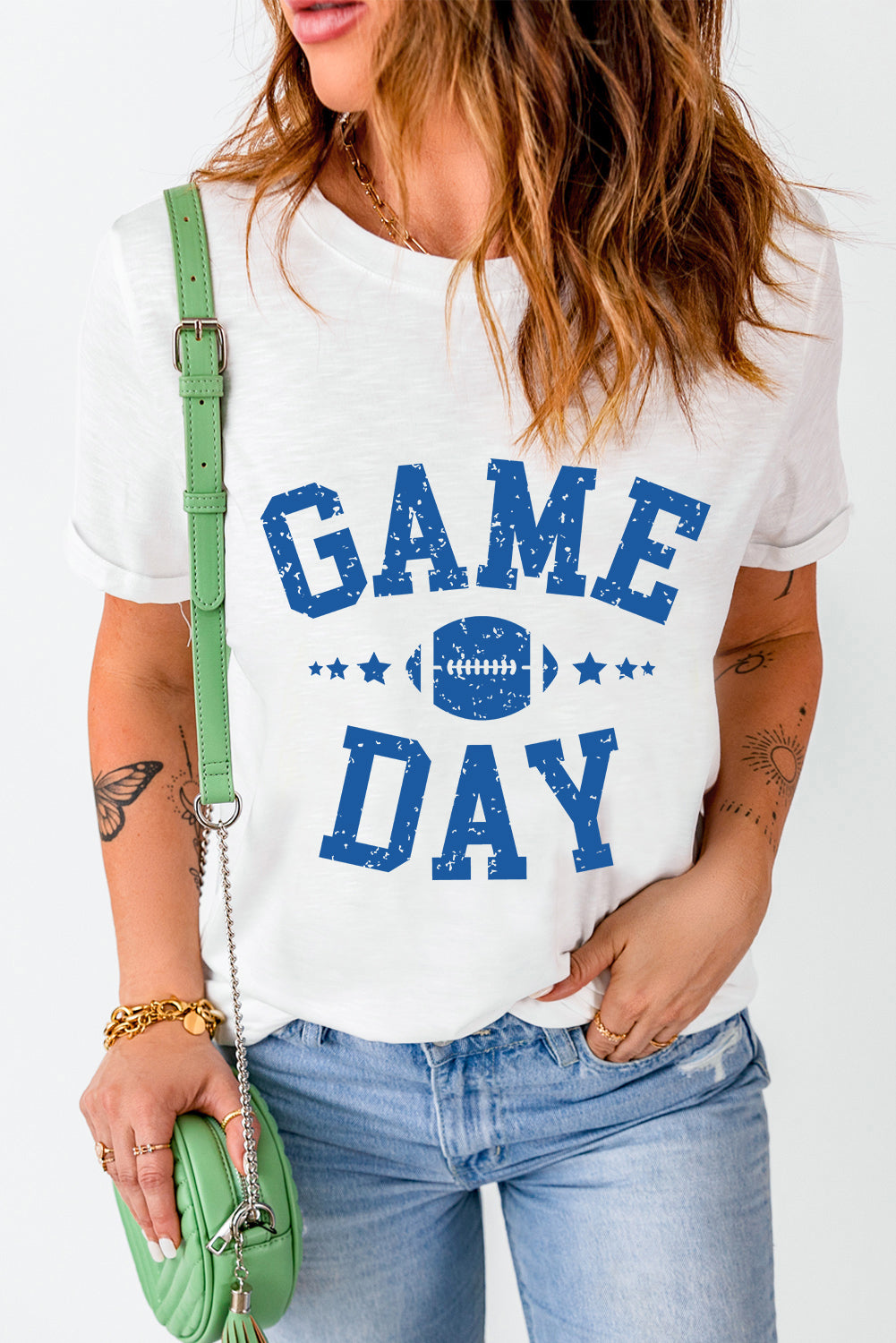 Game Day Rugby Football Graphic Crewneck T Shirt | White