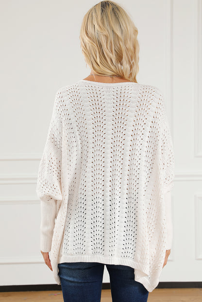 Ribbed Hollow Knit Dolman Sleeve Sweater | Beige