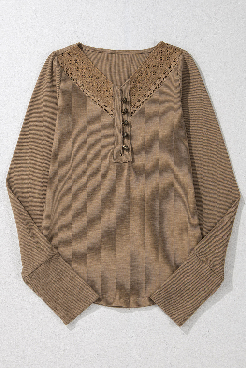 Anglaise Broider Ribbed Long Sleeve Top | Chestnut