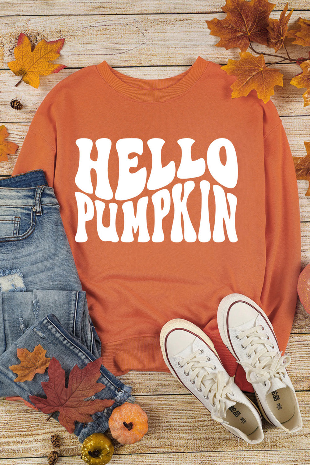 Hello Pumpkin Graphic Drop Shoulder Halloween Sweatshirt | Orange