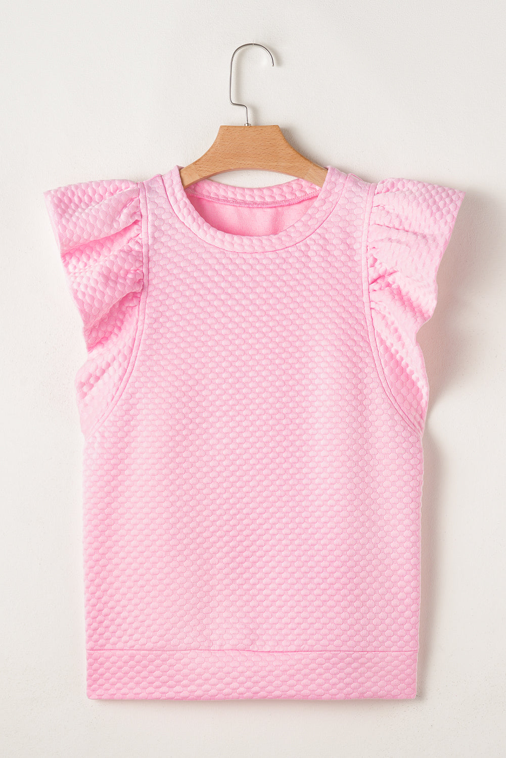 Textured Ruffle Short Sleeve Pullover Top | Pink