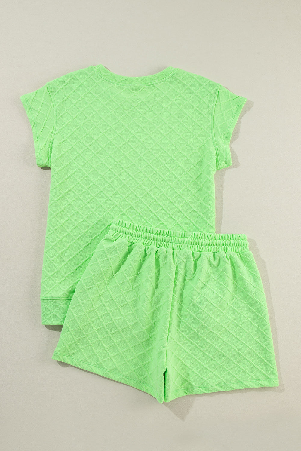 Checkered Textured Tee And Drawstring Shorts | Light Green