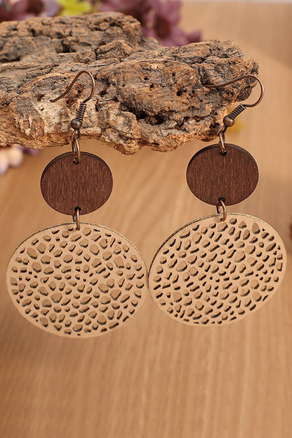 Hollow Out Wooden Round Drop Earrings | Khaki