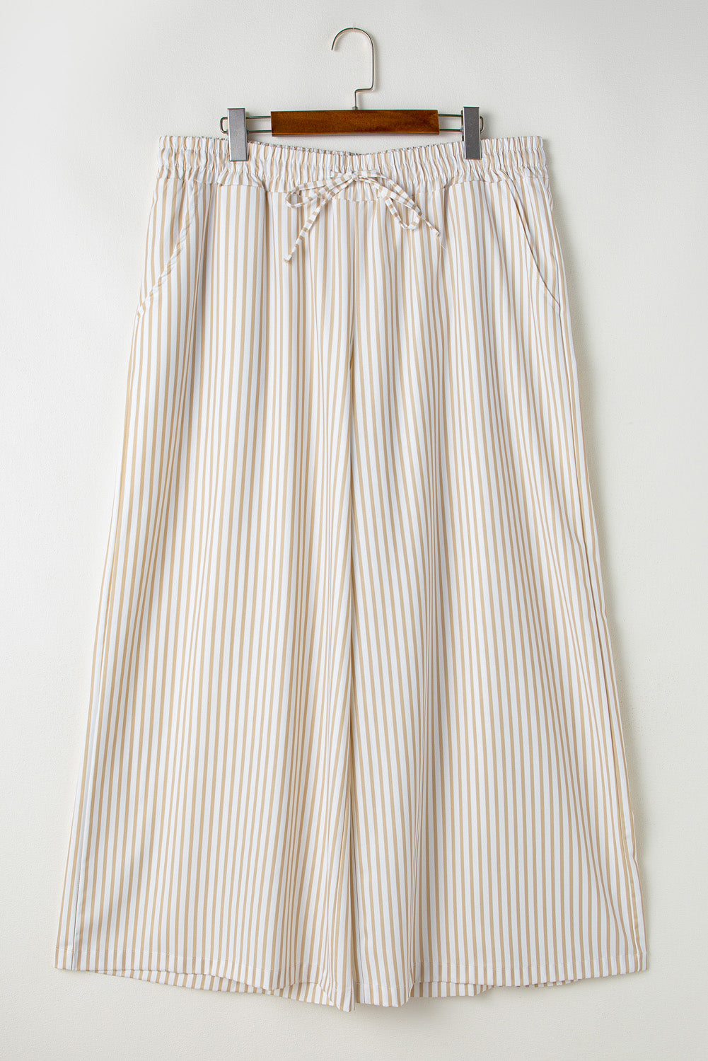 Plus Size Drawstring High Waist Wide Leg Pants | Khaki Stripe