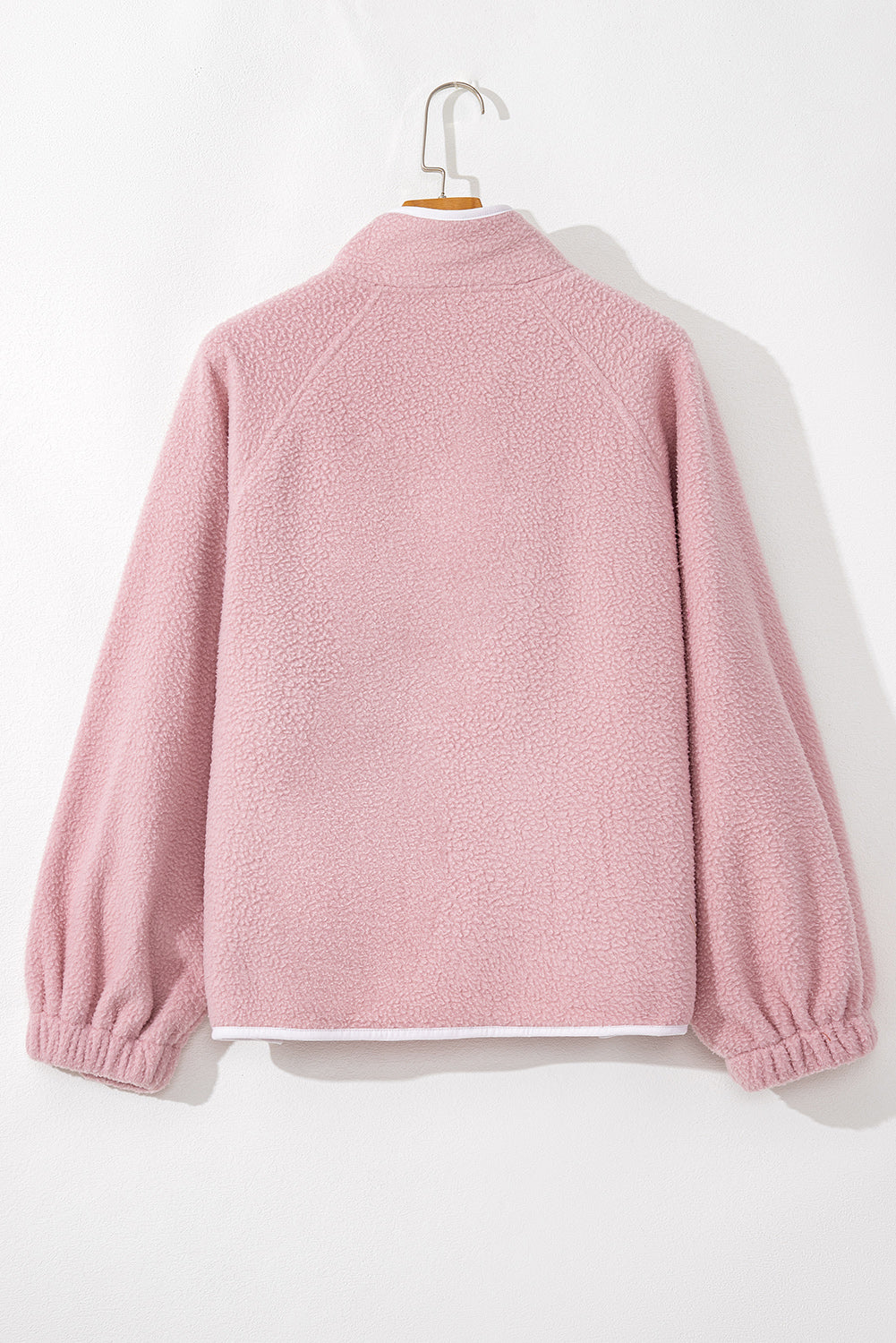 Stand Neck Half Button Zip Pocket Plush Sweatshirt | Fushia