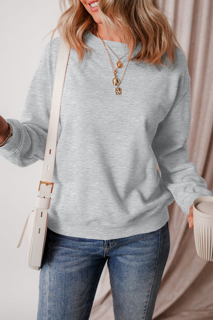 Solid Fleece Lined Drop Shoulder Terry Sweatshirt | Gray