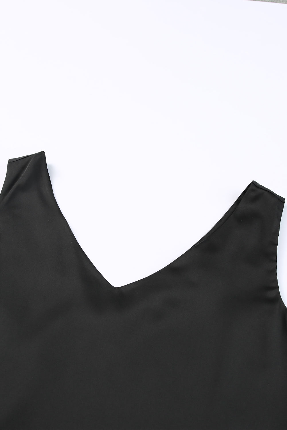 Deep V Neck Loose Tank Top | Black