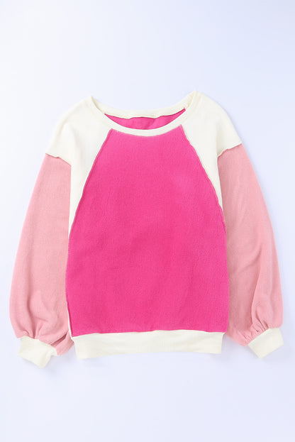 Colourblock Long Sleeve Pullover Fleece Sweatshirt | Rose