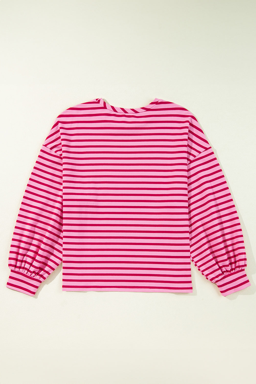 Striped Print Crew Neck Drop Shoulder Sweatshirt | Sachet Pink