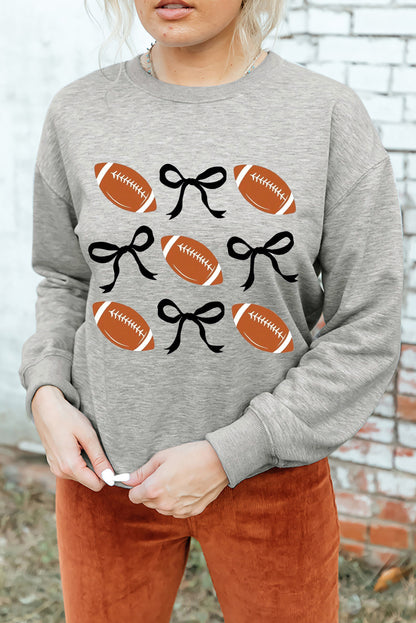 Rugby Football Bow Knot Print Crewneck Sweatshirt | Gray