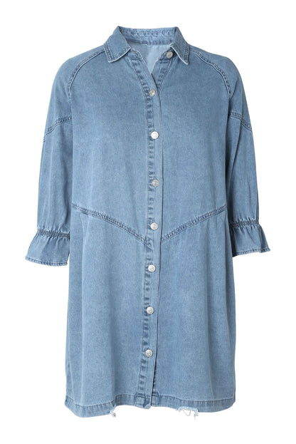 Buttoned Long Sleeve Denim Mini Dress | Sky Blue