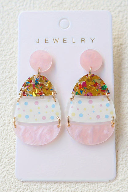 Cute Printed Easter Egg Shape Drop Earrings | Pink