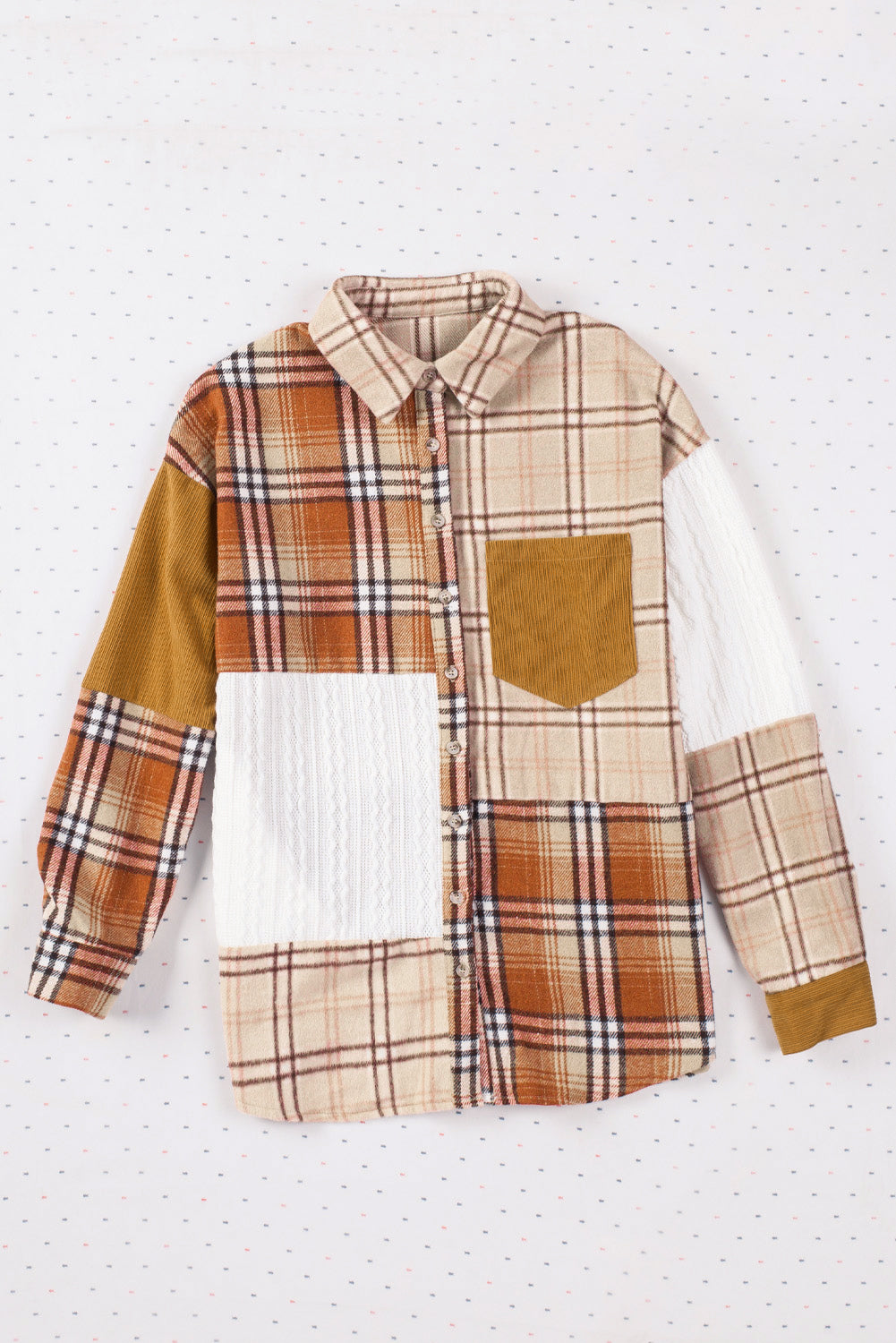 Plaid Colour Block Patchwork Shirt Jacket With Pocket | Orange