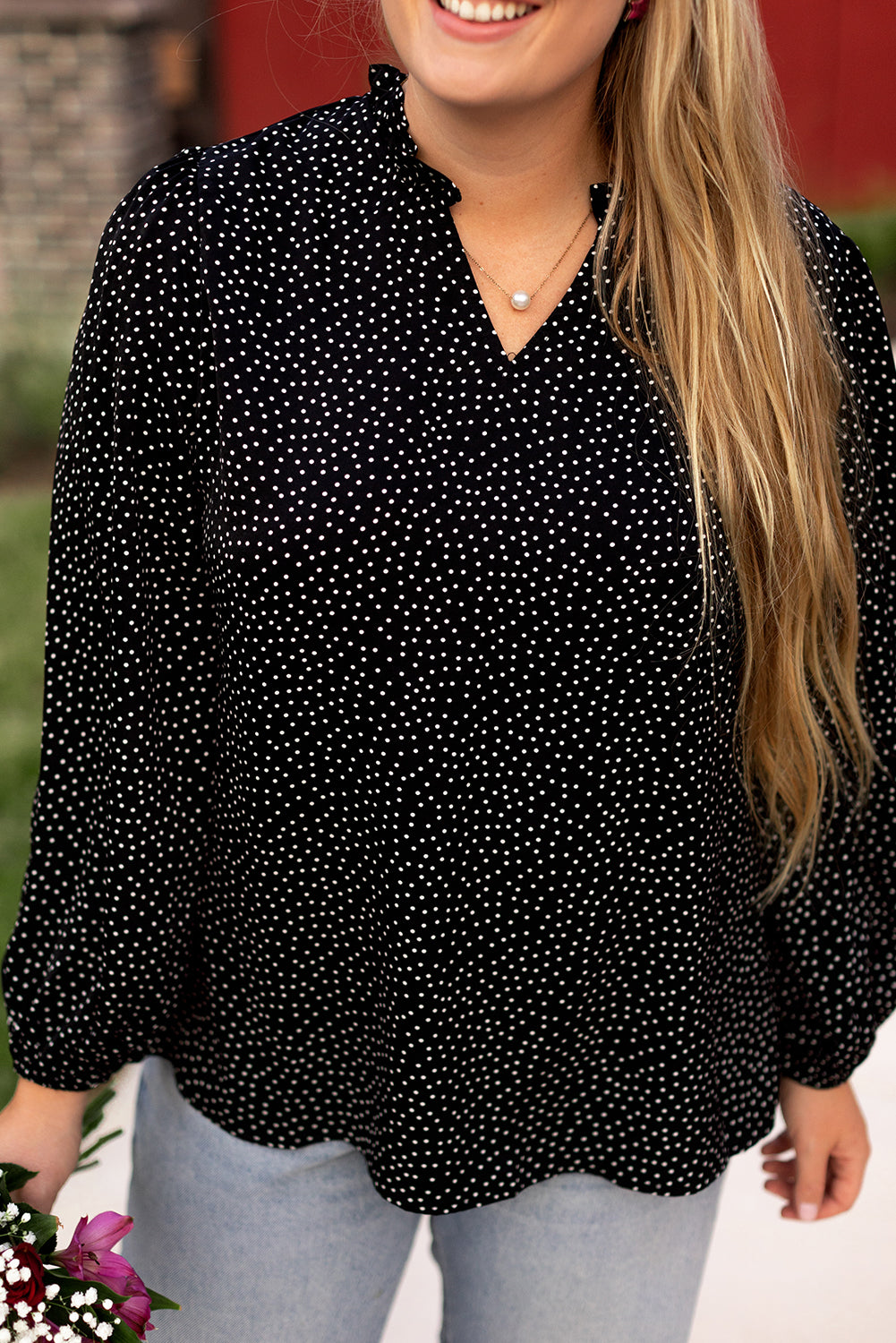 Plus Size Leopard Print Notch V Neck Blouse | Black