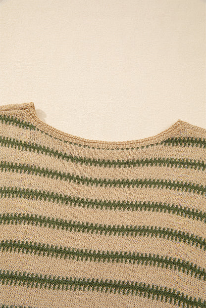 Drop Shoulder Casual Sweater | Khaki Stripe