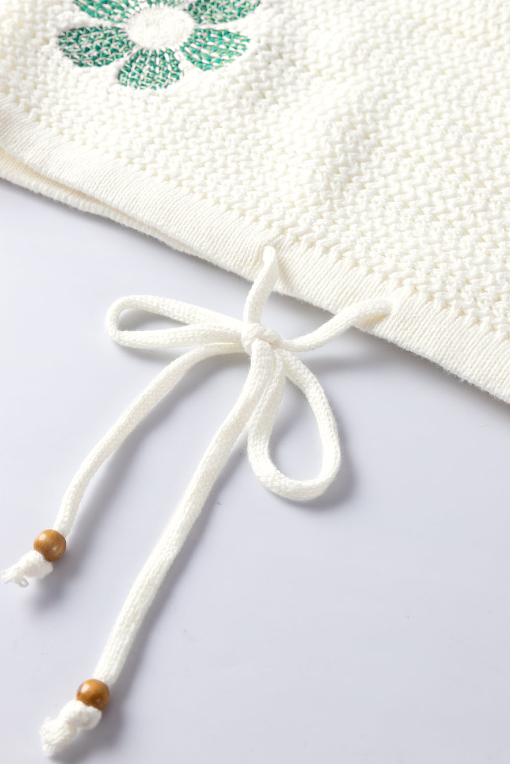 Daisy Flower Pointelle Knit Sweater | White