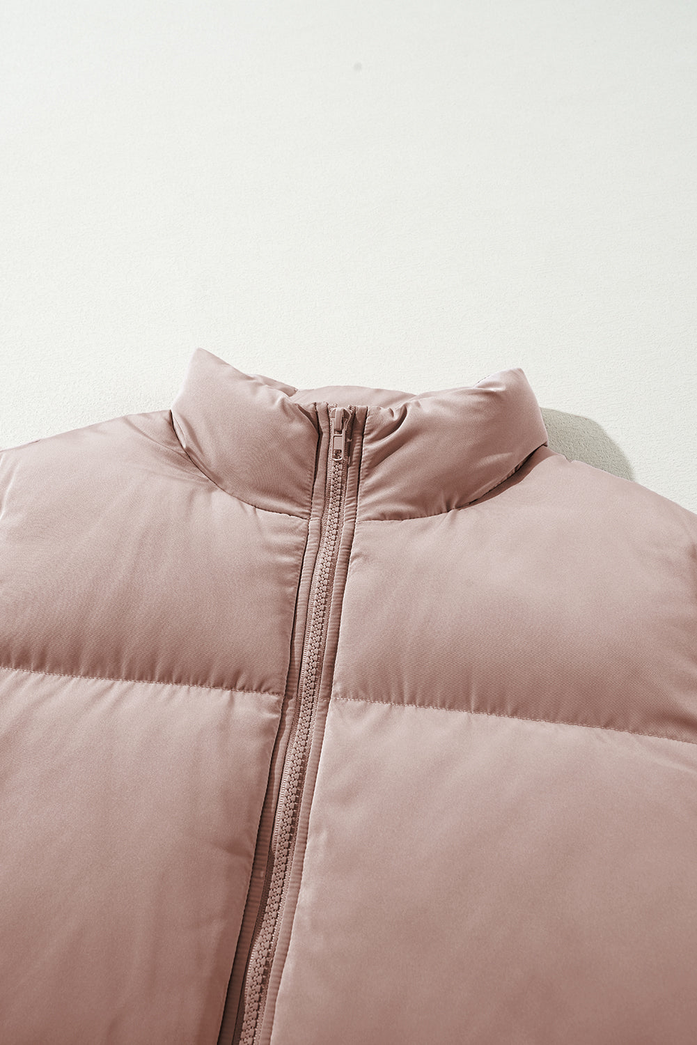 Full Zipper Quilted Puffer Jacket | Apricot Pink