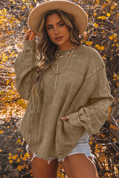 Exposed Seam Twist Open Back Oversized Sweatshirt | Khaki