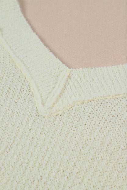 Cropped V Neck Fuzzy Sweater | White