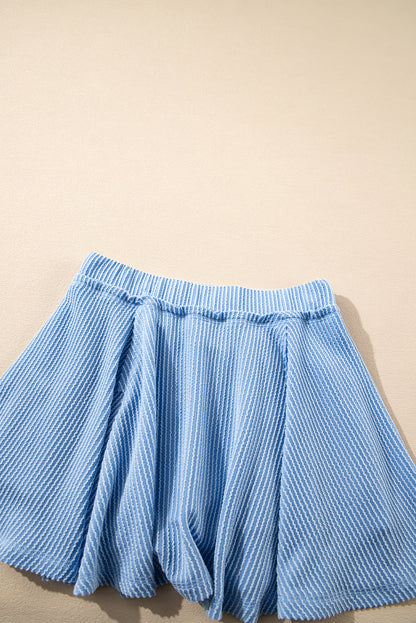 Corded Lantern Sleeve Top High Waist Ruffled Mini Skirt Set | Sky Blue