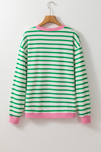 Striped Contrast Edge Long Sleeve Top | Bright Green