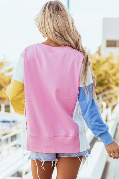 Colour Block Exposed Seam Side Slits Crewneck Sweatshirt | Bonbon